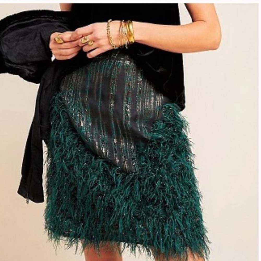 Anthropologie Black and Green Mini Skirt